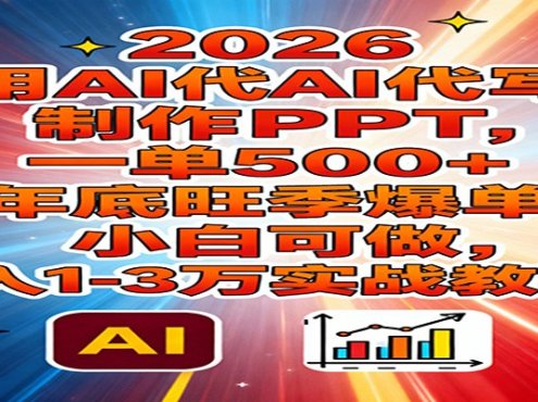 2026用AI代写制作PPT，一单500+，年底旺季爆单，小白可做，月入1-3万实战教程