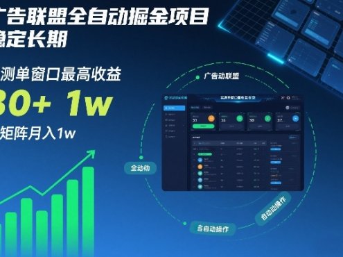 广告联盟全自动掘金项目，稳定长期，实测单窗口最高收益30+，可矩阵月入1w+【揭秘】