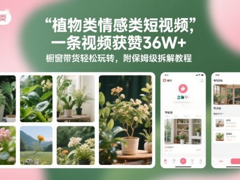 植物类情感类短视频，一条视频获赞36W+，橱窗带货轻松玩转，附保姆级拆解教程