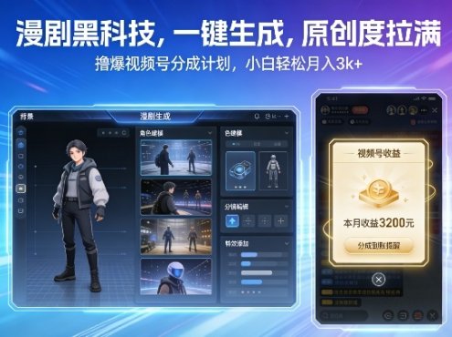 漫剧黑科技，一键生成，原创度拉满，撸爆视频号分成计划，小白轻松月入3k+