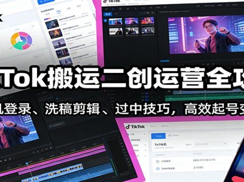 TikTok搬运二创运营全攻略:刷机登录、洗稿剪辑 、过中技巧,高效起号变现