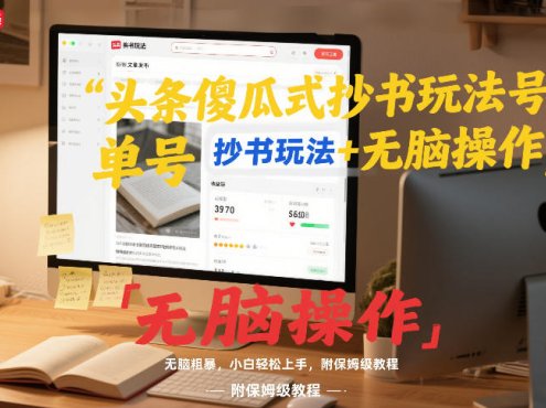 头条傻瓜式抄书玩法单号日收入8张+无脑操作，简单粗暴，小白轻松上手，附保姆级教程