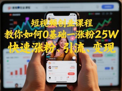 短视频创业课程,教你如何0基础一天涨粉25W,快速涨粉、引流、变现