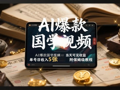 AI爆款国学视频,独家起号方法,小白直接上手,当天可见收益,单号日收入5张+附保姆级教程