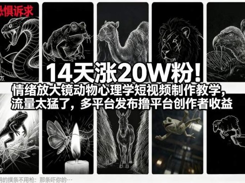 14天涨20W粉!情绪放大镜动物心理学短视频制作教学,流量太猛了,多平台发布撸平台创作者收益