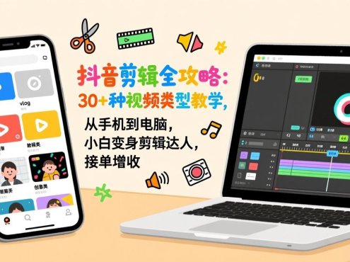 抖音剪辑全攻略:30+种视频类型教学,从手机到电脑,小白变身剪辑达人,接单增收
