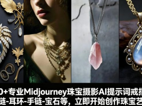 460+专业Midjourney珠宝摄影AI提示词戒指,项链-耳环-手链-宝石等,立即开始创作珠宝艺术