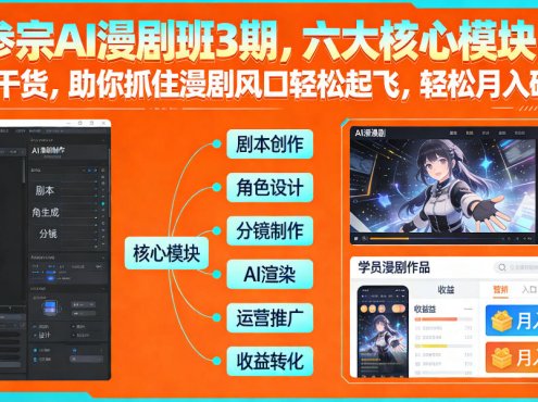 多参宗AI漫剧班3期,六大核心模块,全程干货,助你抓住漫剧风口轻松起飞,轻松月入破1W+
