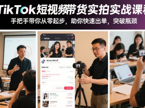 TikTok短视频带货实拍实战课程,手把手带你从零起步,助你快速出单,突破瓶颈