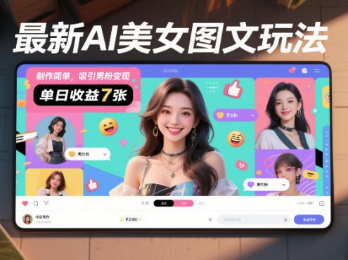 最新AI美女图文玩法，制作简单，吸引男粉变现，单天收益7张