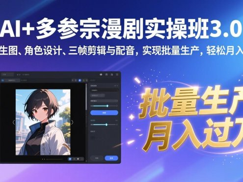 AI+多参宗漫剧实操班3.0:多参生图、角色设计、三帧剪辑与配音,实现批量生产,轻松月入过万