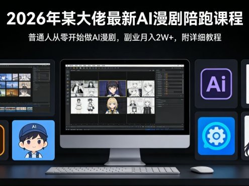 26年某大佬最新Ai漫剧陪跑课程，普通人从零开始做AI漫剧，副业月入2W+
