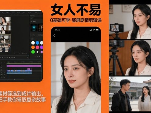 0基础可学！《女人不易》竖屏剧情剪辑课，从素材筛选到成片输出，手把手教你驾驭复杂故事