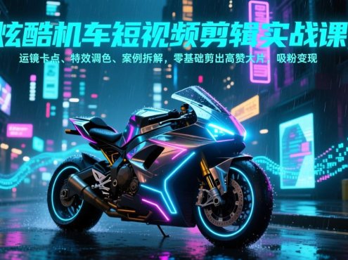 炫酷机车短视频剪辑实战课，运镜卡点、特效调色、案例拆解，零基础剪出高赞大片，吸粉变现