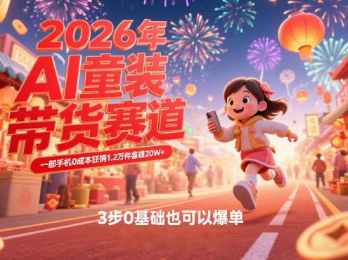 AI童装新春带货赛道，一部手机0成本狂销1.2万件喜提20W+，3步0基础也可以爆单