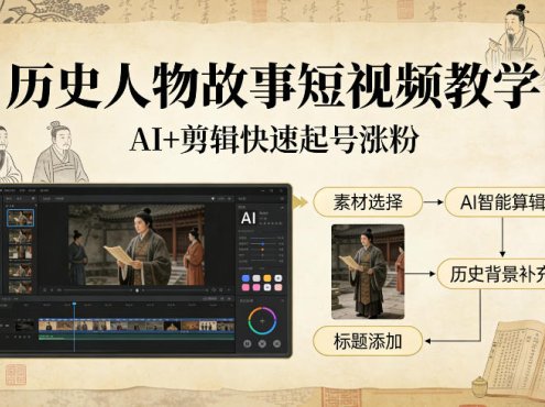 历史人物故事短视频教学，AI+剪辑制作历史人物题材短视频，快速起号涨粉