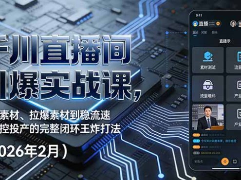 千川直播间引爆实战课，从测素材、拉爆素材到稳流速、控投产的完整闭环王炸打法(2026年2月