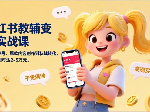 小红书教辅变现实战课，从账号养号、爆款内容创作到私域转化，单月盈利可达2-5万元