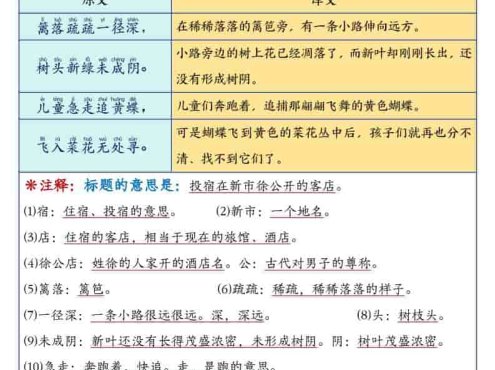 四年级下语文寒假预习必背常考内容