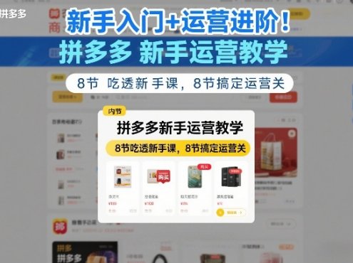 新手入门+运营进阶！拼多多新手运营教学，8节吃透新手课，8节搞定运营关