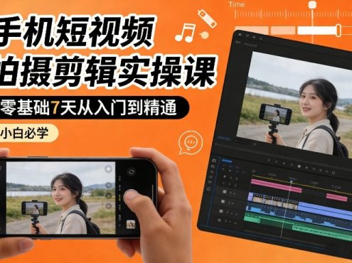 手机短视频拍摄剪辑实操课，零基础7天从入门到精通，小白必学