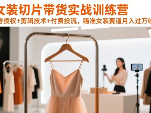 女装切片带货实战训练营，账号授权+剪辑技术+付费投流，瞄准女装赛道月入过万收益