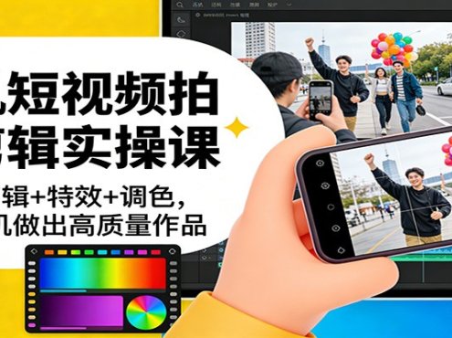 手机短视频拍摄剪辑实操课：运镜+剪辑+特效+调色，一部手机做出高质量作品