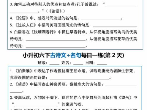 六年级下语文古诗文+名句每日一练20天