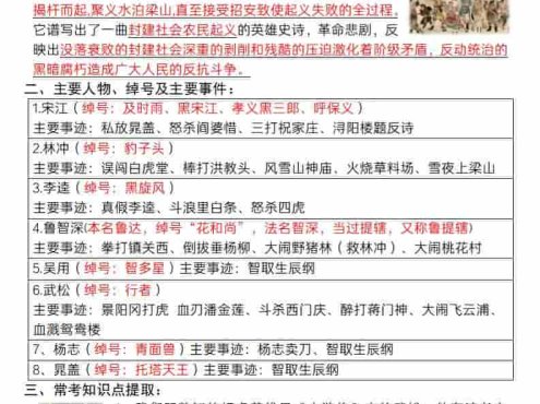 五年级下语文《四大名著》必背知识点