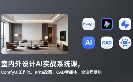 室内外设计AI实战系统课，ComfyUI工作流、Krita改图、CAD智能体，全流程赋能
