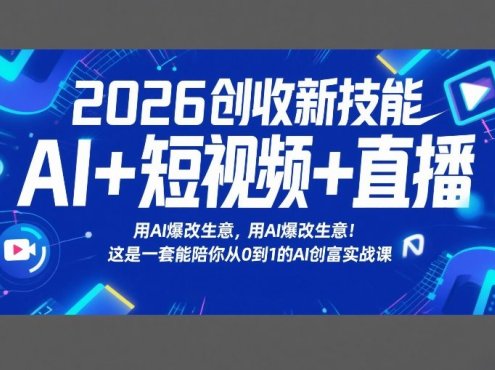2026创收新技能AI+短视频+直播，用AI爆改生意，这是一套能陪你从0到1的AI创富实战课