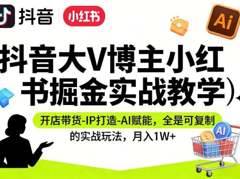 抖音大V博主小红书掘金实战教学，开店带货-IP打造-AI赋能，全是可复制的实战玩法，月入1W+