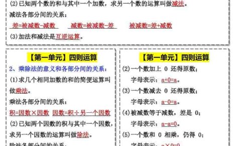 四年级下数学1-8单元重点课贴