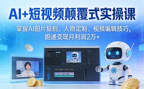 AI+短视频颠覆式实操课:掌握AI图片复刻、人物定制、视频编辑技巧,跑通变现月利润2万+