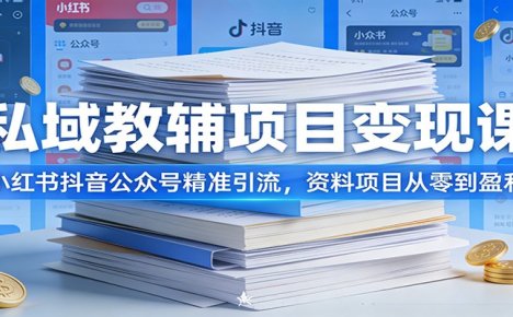 私域教辅项目变现课:小红书抖音公众号精准引流,资料项目从零到盈利