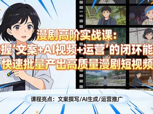 漫剧高阶实战课:掌握“文案+AI视频+运营”的闭环能力,快速批量产出高质量漫剧短视频