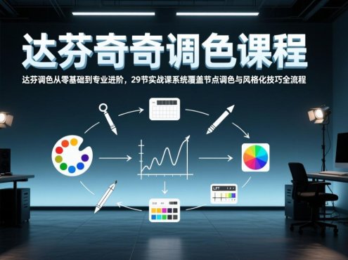 达芬奇调色从零基础到专业进阶，29节实战课系统覆盖节点调色与风格化技巧全流程