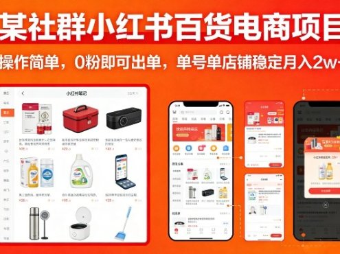 某社群小红书百货电商项目,操作简单,0粉即可出单,单号单店铺稳定月入2w+