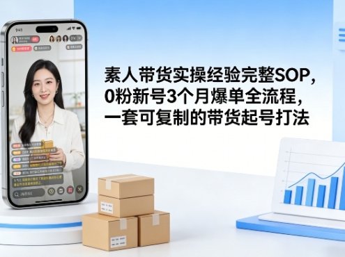 素人短视频带货实操经验完整SOP，0粉新号3个月爆单全流程，一套可复制的带货起号打法