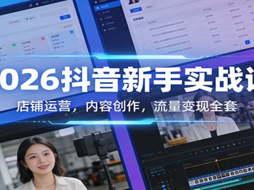 2026抖音新手实战课：店铺运营，内容创作，流量变现全套