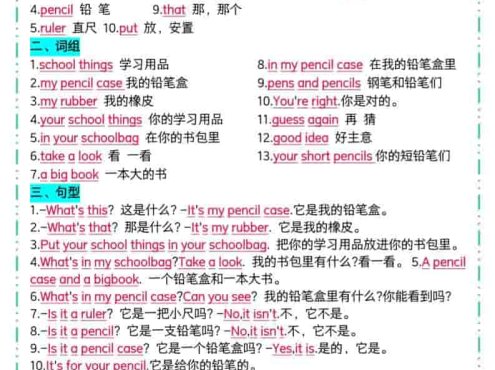 三年级下英语单元知识清单《译林版》