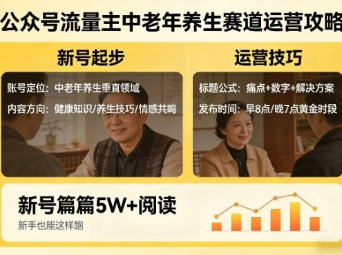 公众号流量主中老年养生赛道，新号篇篇5W+阅读，新手也能这样跑