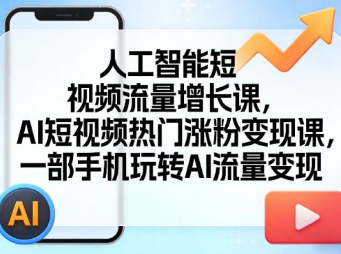 人工智能短视频流量增长课，AI短视频热门涨粉变现课，一部手机玩转AI流量变现