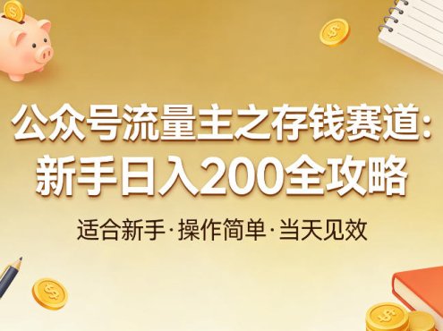 公众号流量主之存钱赛道,贴合当下需求,适合新手,一天收益2张