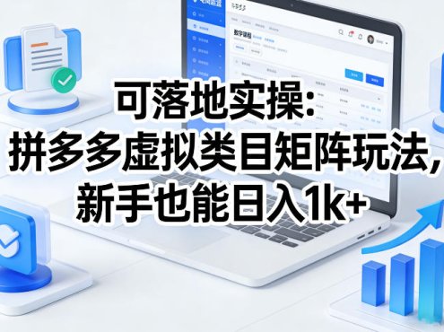 可落地实操:拼多多虚拟类目矩阵玩法,新手也能日入1k+【揭秘】