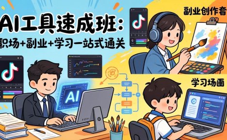 AI工具速成班：职场+副业+学习一站式通关，20+爆款类型+剪映技巧+抖音算法，0基础快速上手
