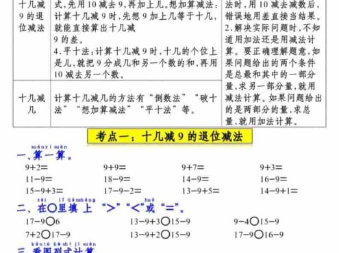 一年级下数学知识清单及考点《苏教版》（衔接版）