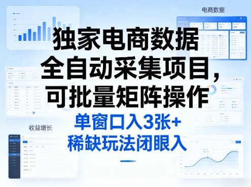 独家电商数据全自动采集项目,可批量矩阵操作,单窗口日入3张+,稀缺玩法闭眼入【揭秘】