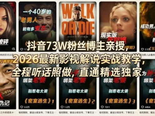 抖音73W粉丝博主亲授,2026最新影视解说实战教学,全程听话照做,直通精选独家