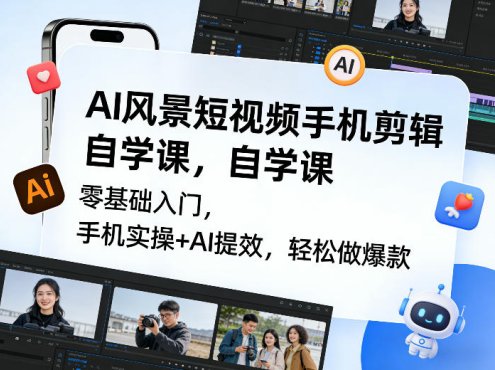 AI风景短视频手机剪辑自学课，零基础入门，手机实操+AI提效，轻松做爆款